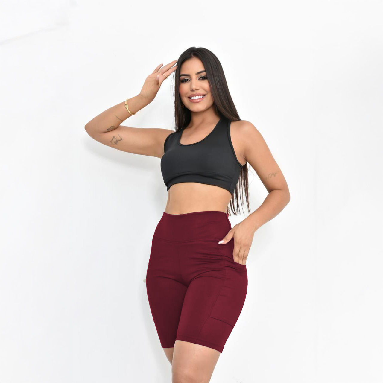 Bermuda ciclista vinho com bolso lateral - Imagem 2