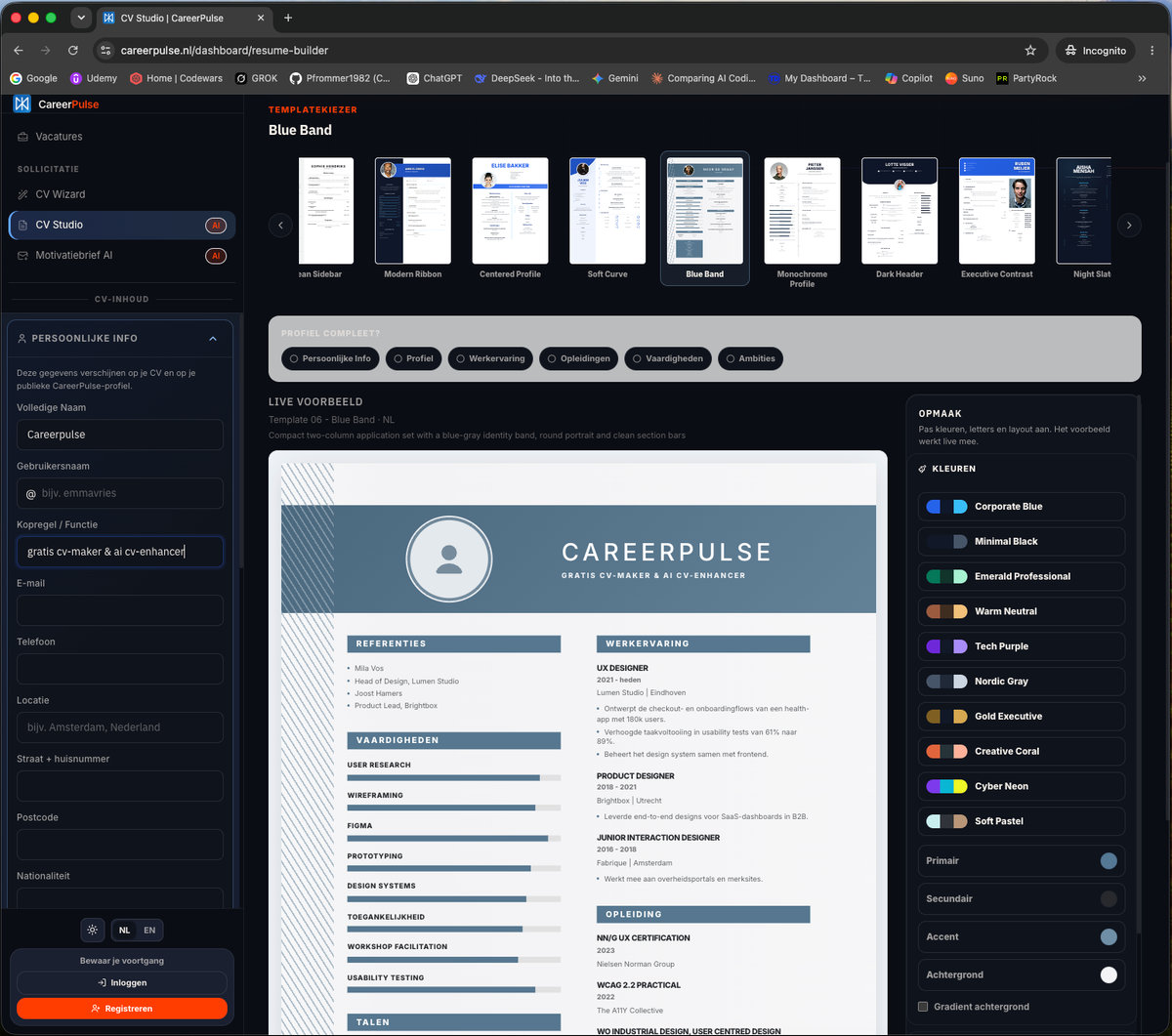 CareerPulse, live CV studio