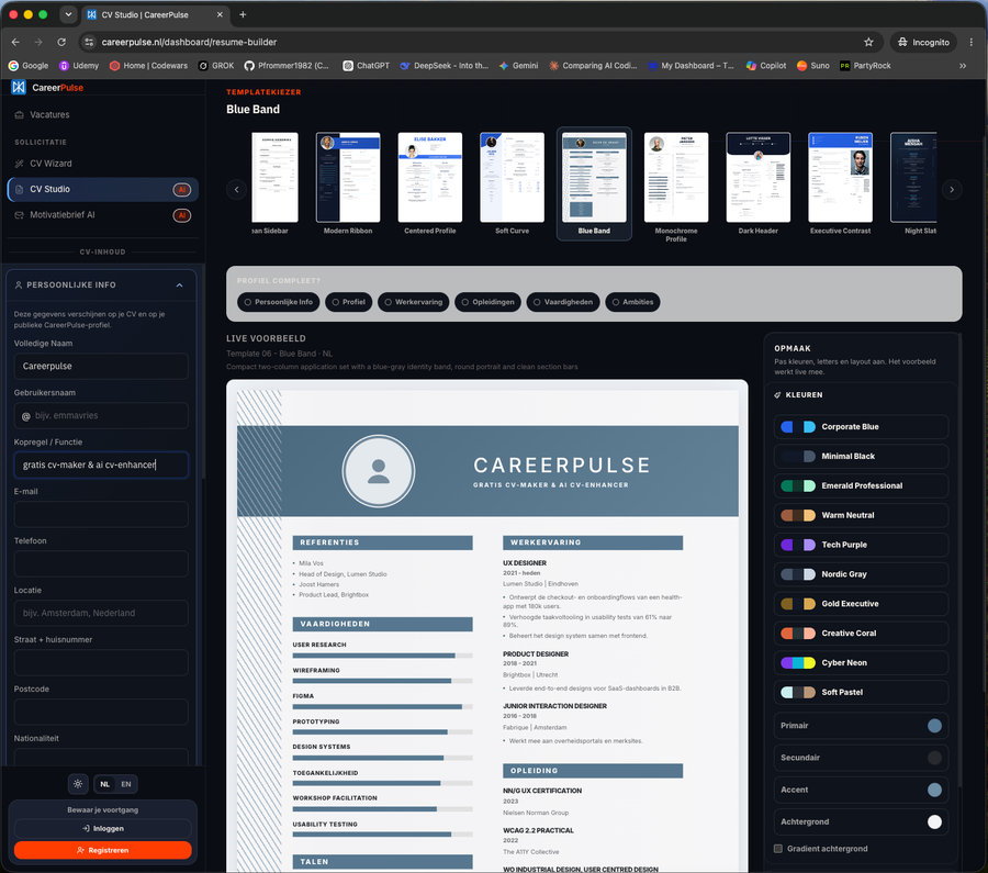 CareerPulse live CV studio
