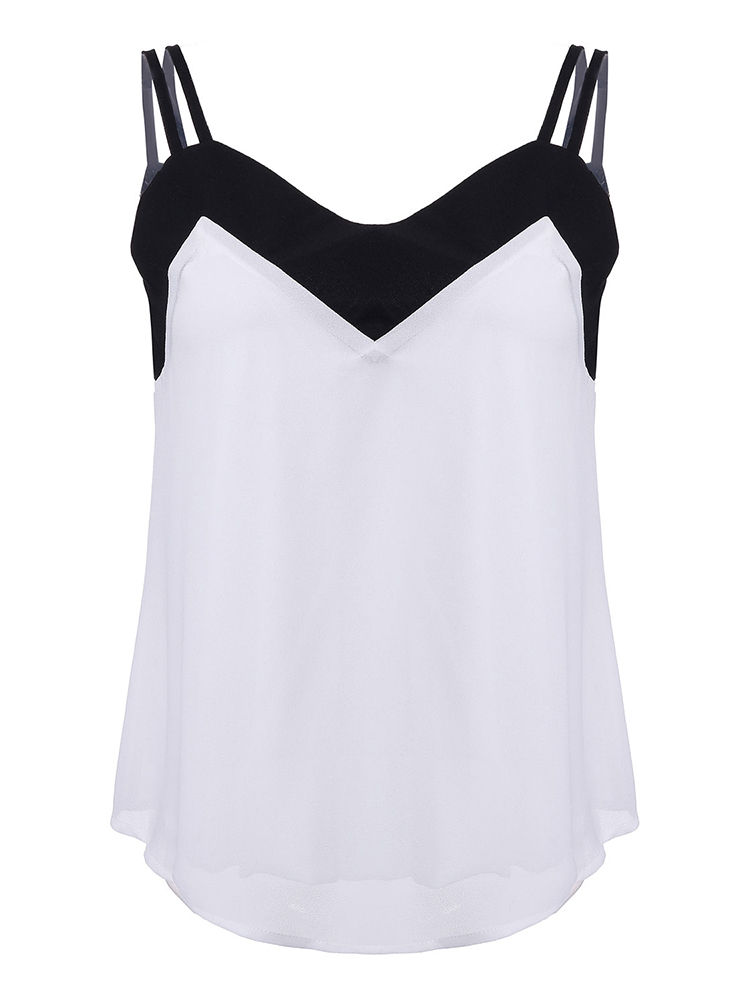 Women Sexy Strap V Neck Backless Chiffon Vest Tank Top