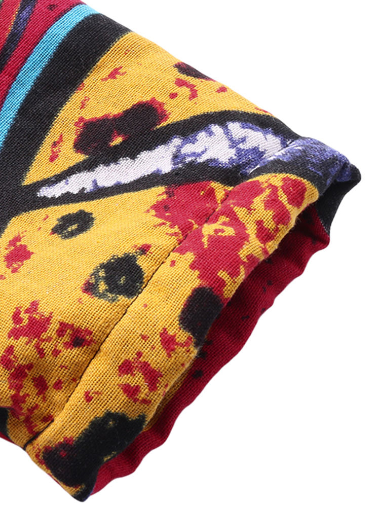 Vintage Women Full Sleeve Abstract Printed Button Hooded Coat