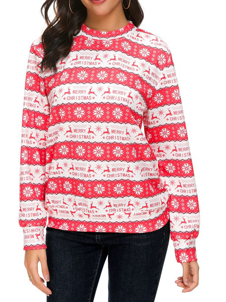 Autumn Winter Women Long Sleeve Deer Christmas Printed Sweatshirts