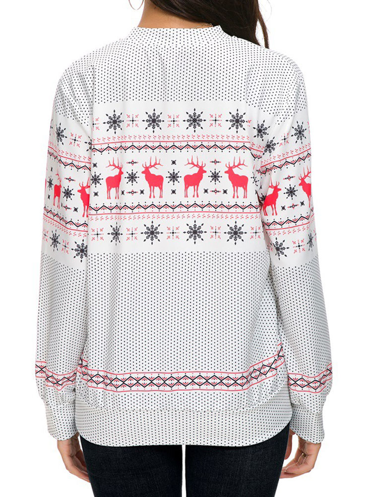 Autumn Winter Women Long Sleeve Deer Christmas Printed Sweatshirts