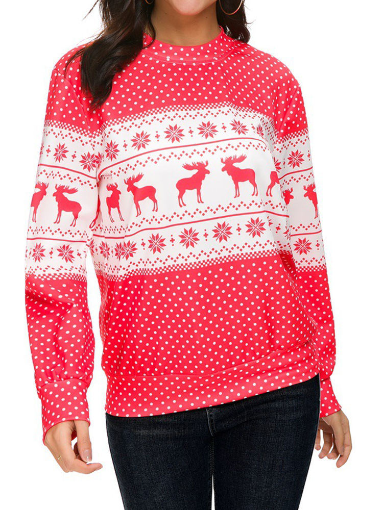 Autumn Winter Women Long Sleeve Deer Christmas Printed Sweatshirts