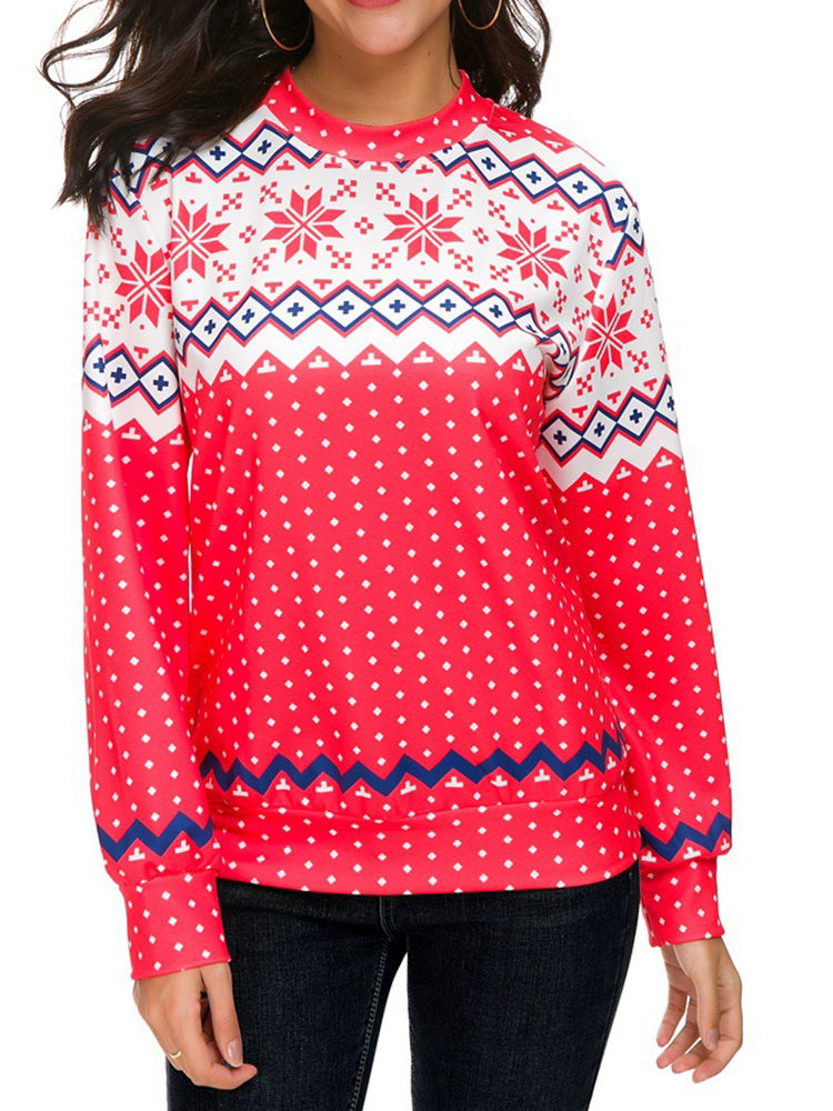 Autumn Winter Women Long Sleeve Deer Christmas Printed Sweatshirts