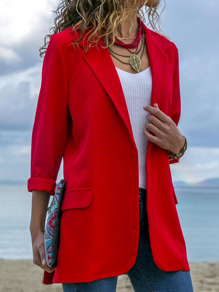 Women Autumn Long Sleeve Office Casual Fit Turn-Down Collar Blazers