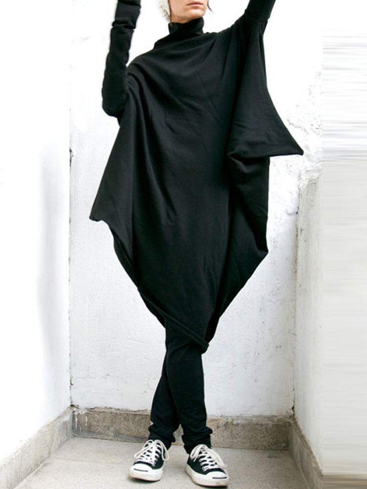 Women Casual High Neck Baggy Tunic Asymmetric Blouse