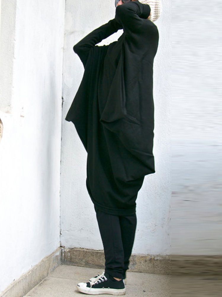 Women Casual High Neck Baggy Tunic Asymmetric Blouse