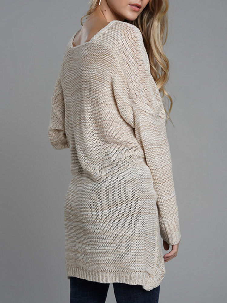 Irregular V Neck Cross Hollow Out Knit Long Sleeve Women Casual Sweaters