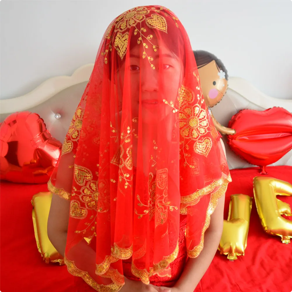 Queqiao wholesale wedding wedding wedding supplies bride red sequined hijab headdress good quality super cheap bride