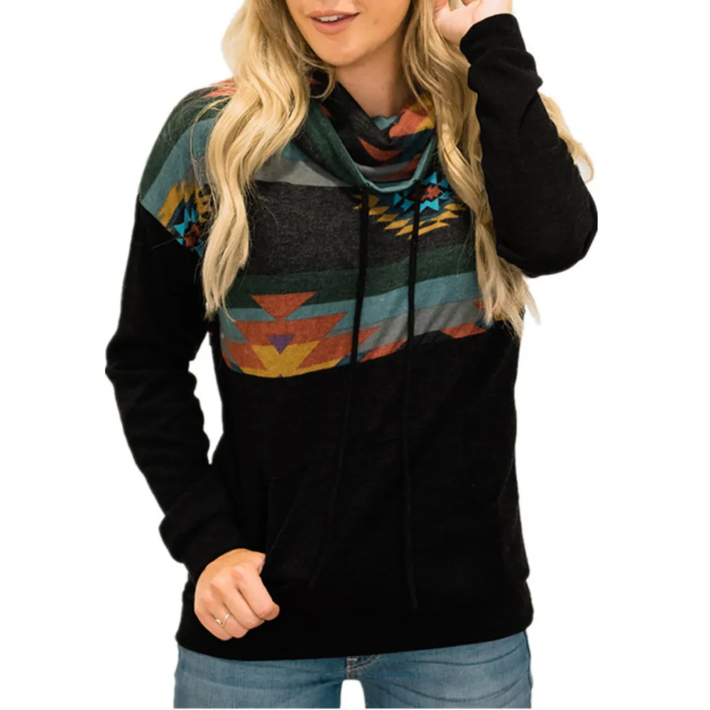 Sun Totem Printed Ethnic High-neck Hooded Sweater