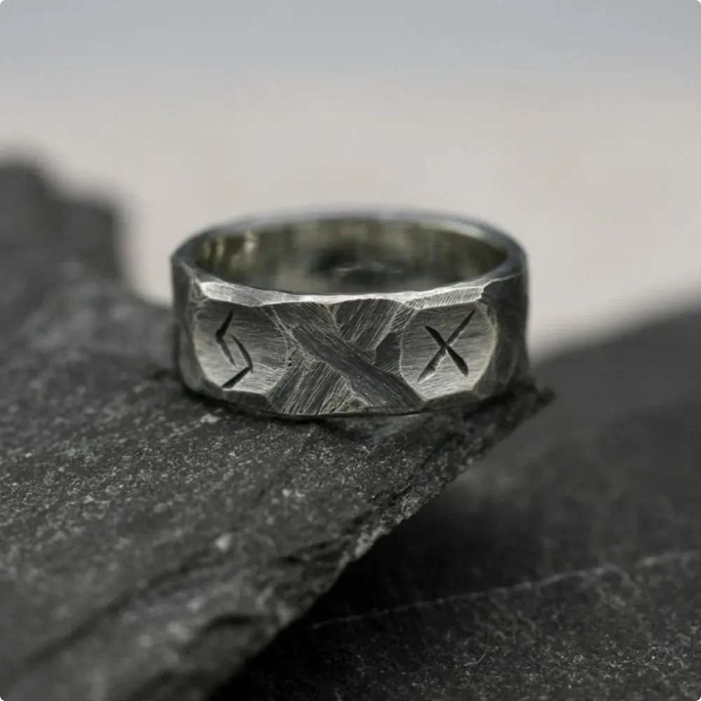 Handmade Silver Viking Rune 925 Silver Retro Index Finger Personality Ring Male