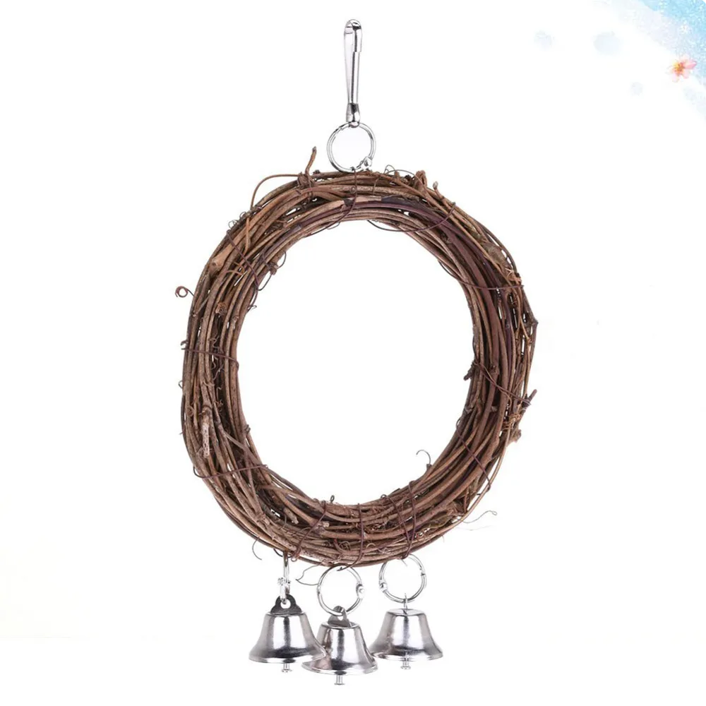 Parrot Swing Rattan Circle Parrot Swing Lovely Parrot Toy Pet Parrot Swing (with 3 Tinkle Bell for Random Color)