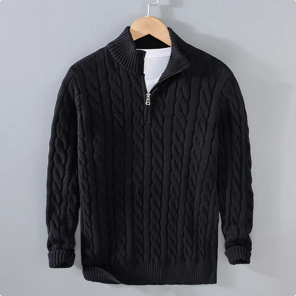 Men's Fashion Half Turtleneck Thickened Loose Zipper Sweater