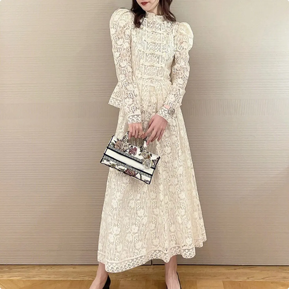 Retro Dress Republic Of China Style White Lace Dress Two-piece Set