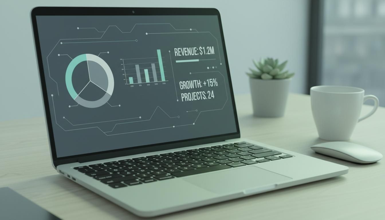 Business analytics dashboard showing 10+ hours saved weekly through AI automation