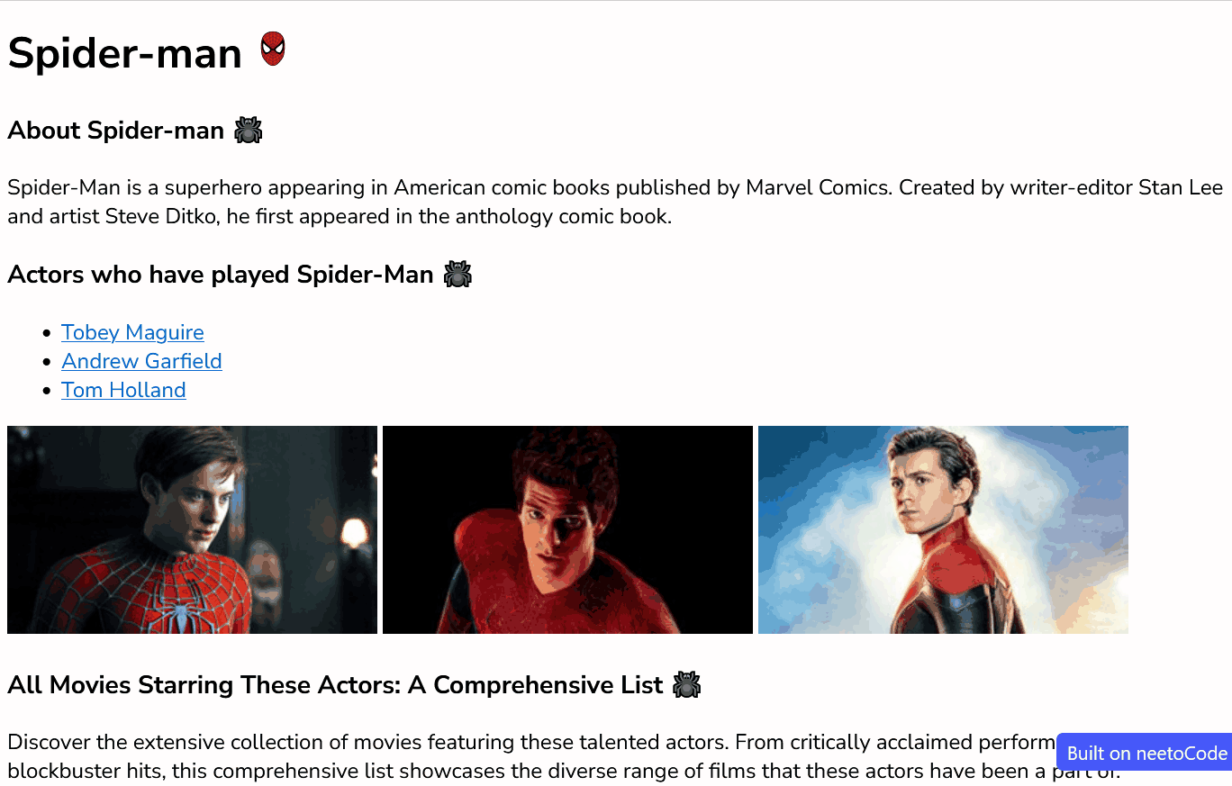 Spiderman Tribute Page - Learn HTML | BigBinary Academy