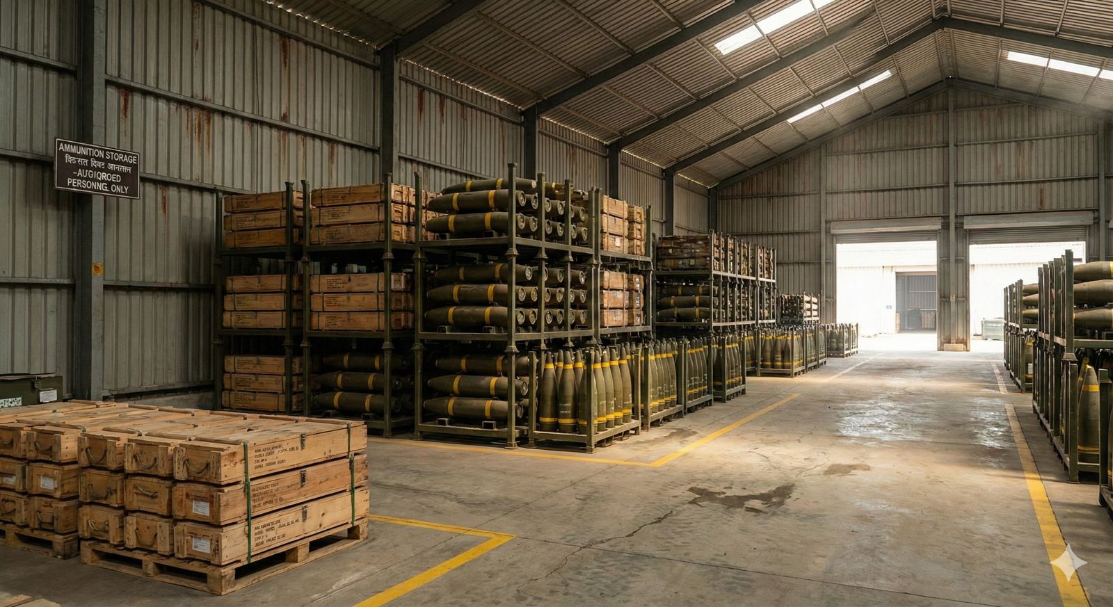 Canadian Ammunition Storage Warehouse - Artillery shells and ordnance stored in racks