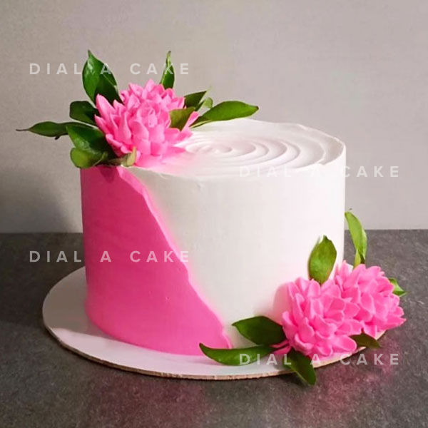Pink and White Cream Floral Cake - Dough and Cream