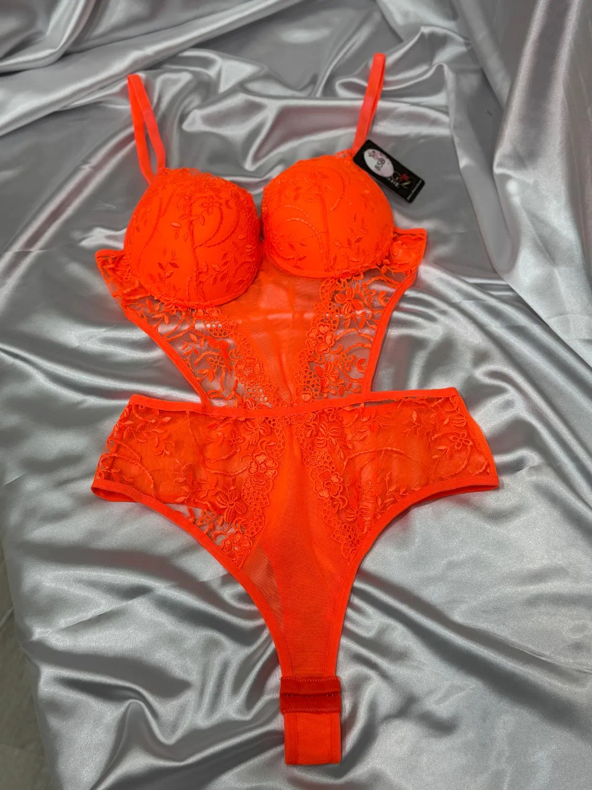 Neon Turuncu Kaplı Brode Bodysuit Ön Görünüm