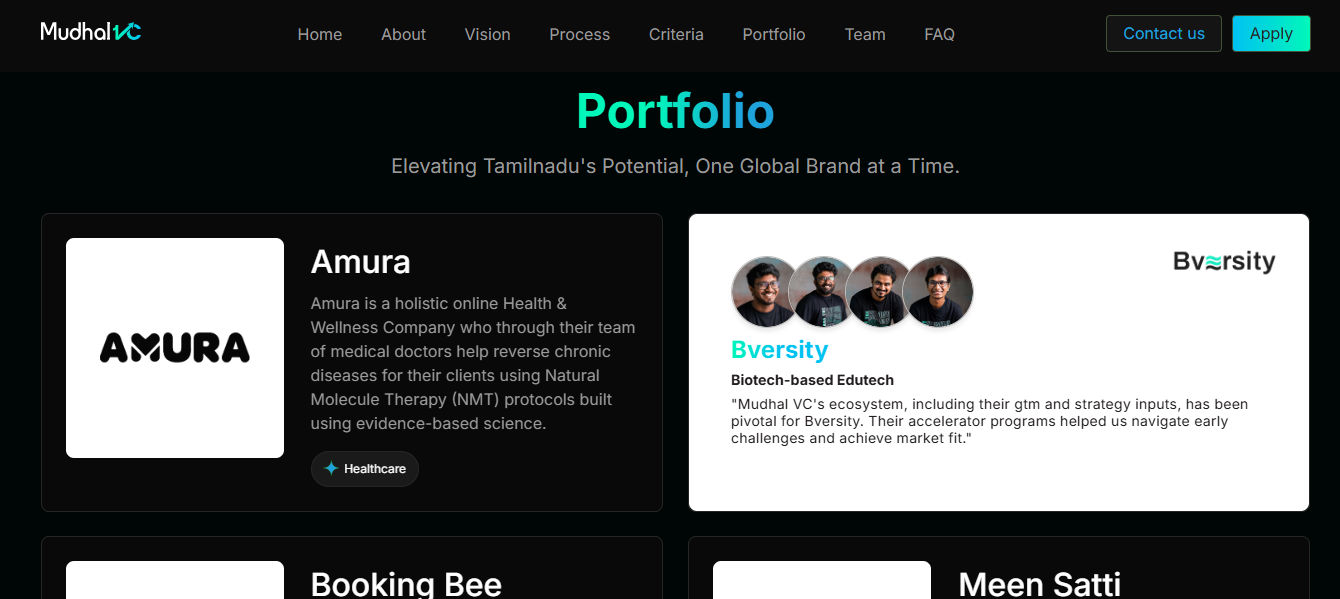 Mudhal VC Website Portfolio Section