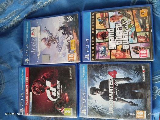 Lot de 4 Jeux PS4 : Uncharted, Horizon, GTA 5, Gran Turismo Sport