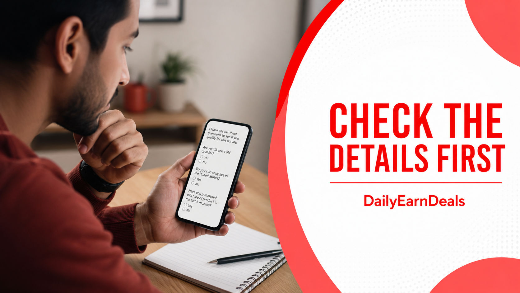 Person reading generic survey eligibility details on a smartphone