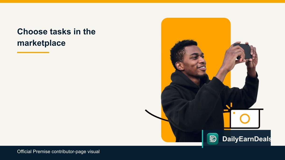 Official Premise contributor-page visual showing a person using a phone to capture task information