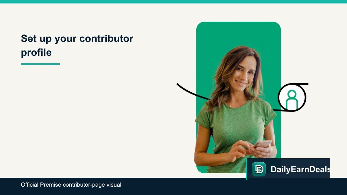Official Premise contributor-page visual showing a person setting up a mobile contributor profile