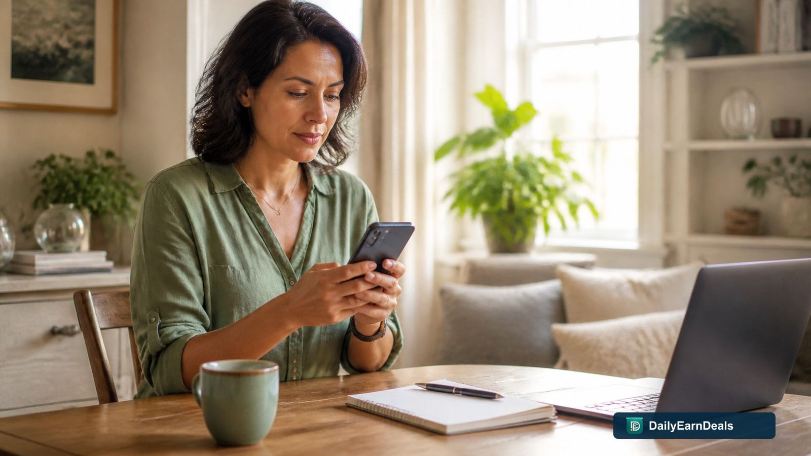 Editorial illustration of a person completing a short online survey on a phone at home