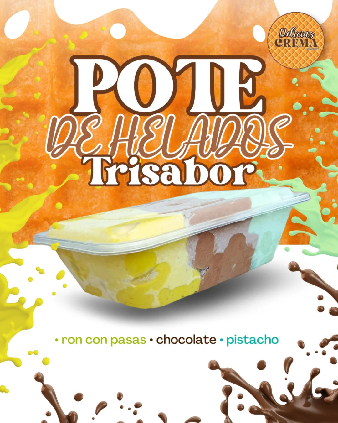 😶‍🌫️¡La combinación perfecta existe!🍫 Disfruta de nuestro pote trisabor con los clásicos que nunca fallan: ron con pasas, chocolate y pistacho.

💣¡Una explosión de sabor en cada cucharada! Ven por el tuyo a Heladería Delicias Crema.🍦🍨