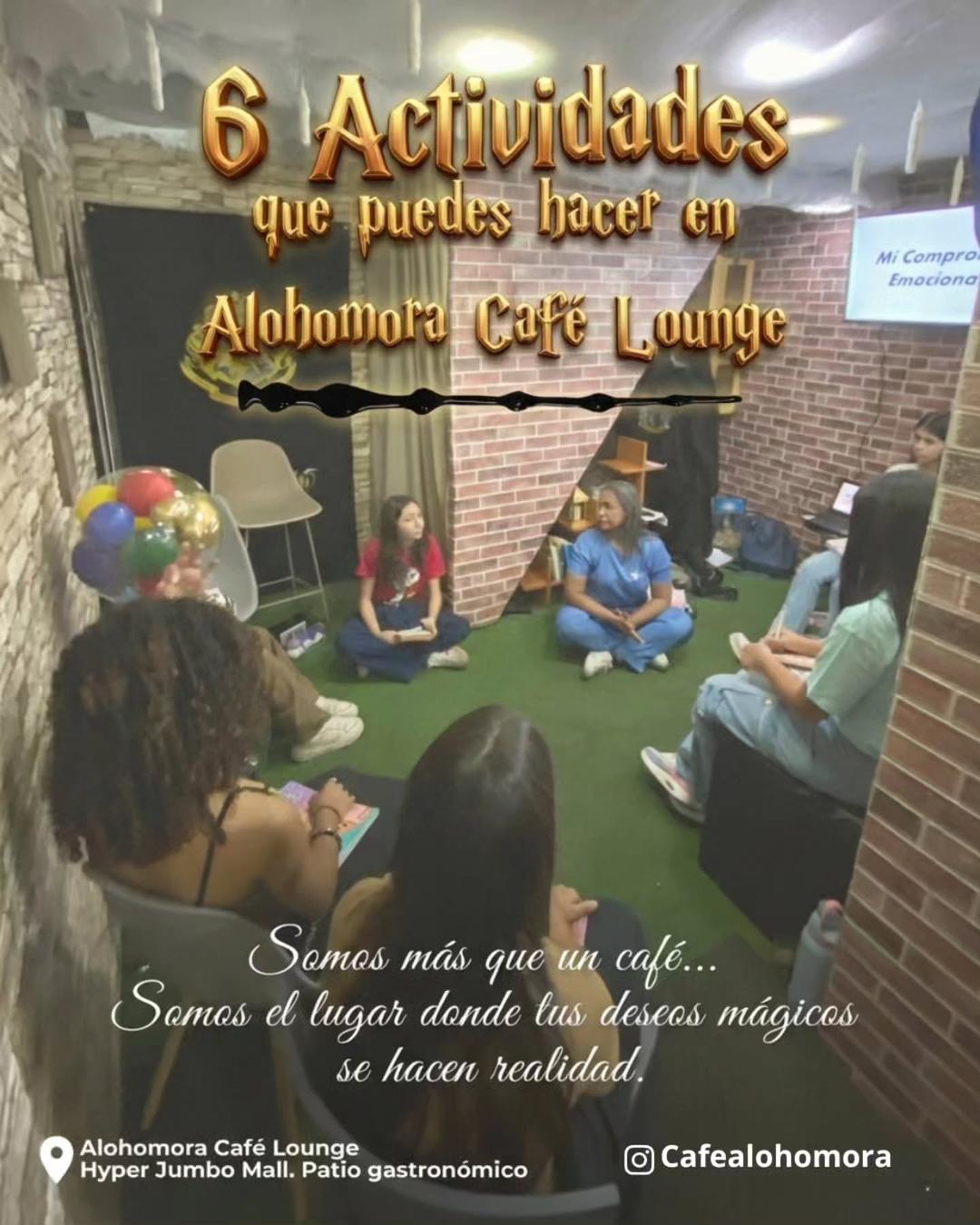 ✨El lugar donde TUS DESEOS MÁGICOS se HACEN REALIDAD 🪄
🎂 Celebra tu cumpleaños o el cumpleaños de un ser querido. Te apoyamos con la fiesta sorpresa🎉
📸 Haz tus sesiones de fotos inmersivas al estilo Hogwarts
🧑🏫 Asiste a nuestras Master Class, conferencias, o ven con tu grupo a estudiar o reuniones laborales. Tenemos WI FI sin costo adicional
👫Reúne a tus amigas y ven a una mágica pijamada de jueves a sábado de 7 a 11 pm
🎲 Pasa un rato divertido con tus amigos jugando UNO, nosotros tenemos las cartas 🃏
☕🍻🍔🫖 Disfruta del mejor café de Maracay, cerveza de mantequilla 🍻Hamburguesas, tequeños, snacks y más
📡 Disfruta de todo lo anterior sin preocupación y aumentando de nivel en CASHEA 👉 CASHEALO!! 🎶
🏃➡️Ven!!
📝 Reserva
🟡 Cashealo
¡Te esperamos!!
🗓️De lunes a domingo de 11 a.m. a 9 p.m.
📲 +58 412 4589026
📍HyperJumbo Mall Maracay nivel Patio Gastronómico
😋 Estamos en degustyapp