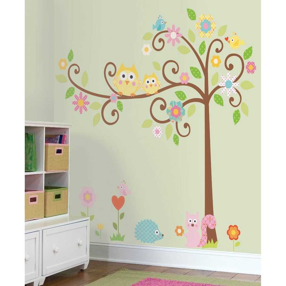 Kids Room. Wall Decal Ideas For Wall Decorations: Yellow Owls In For Current Painted Trees Wall Art (Gallery 7 of 20)