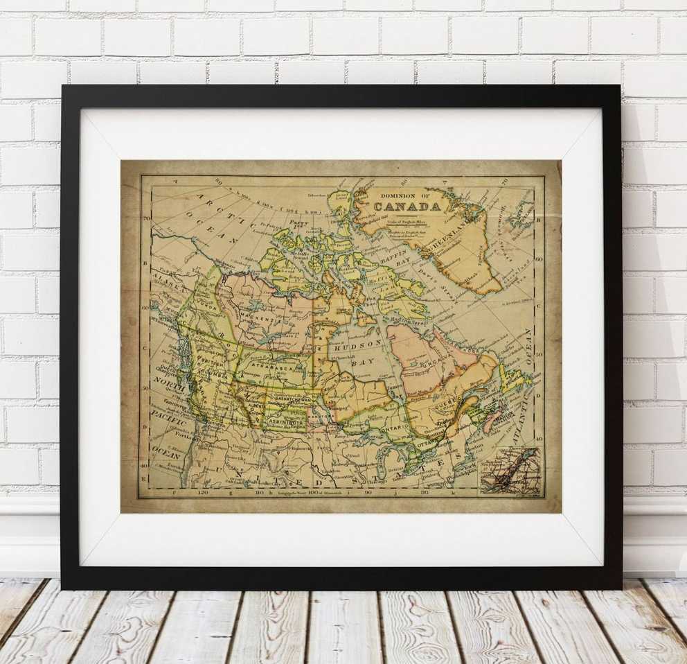 Canada Map Print, Vintage Map Art, Antique Map Wall Decor For Most Recently Released Map Wall Art Canada (Gallery 16 of 20)