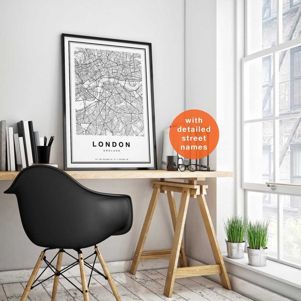 London Map London City Map London Print Map Of London With Most Up To Date City Map Wall Art (Gallery 10 of 20)