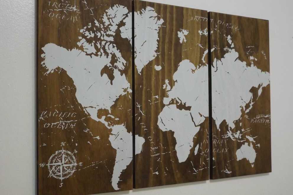Old World Map Push Pin Travel Map Solid Wood Wall Art Pertaining To 2018 Travel Map Wall Art (Gallery 2 of 20)