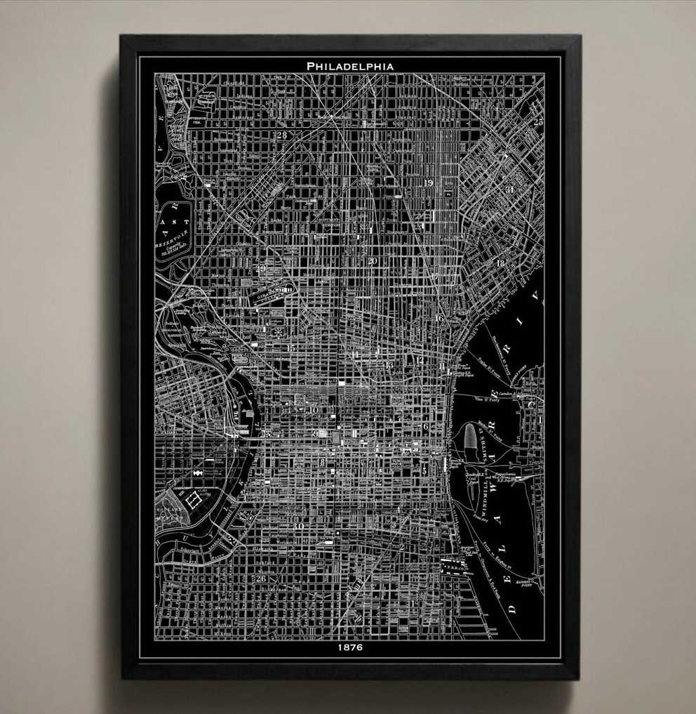 Philadelphia Map Print Black And White Philly Wall Art Intended For 2017 Philadelphia Map Wall Art (Gallery 1 of 20)