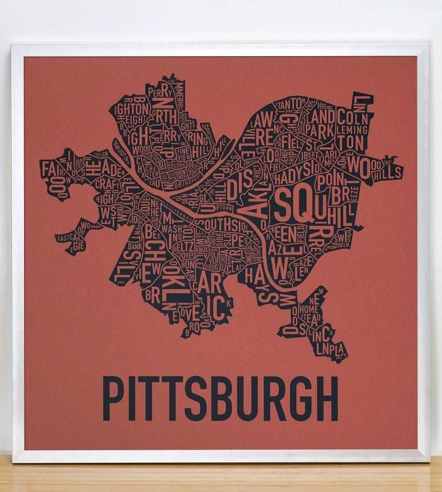 Pittsburgh Neighborhood Map 18" X 18" Whiskey Rebellion Screenprint With Regard To Newest Pittsburgh Map Wall Art (Gallery 3 of 20)