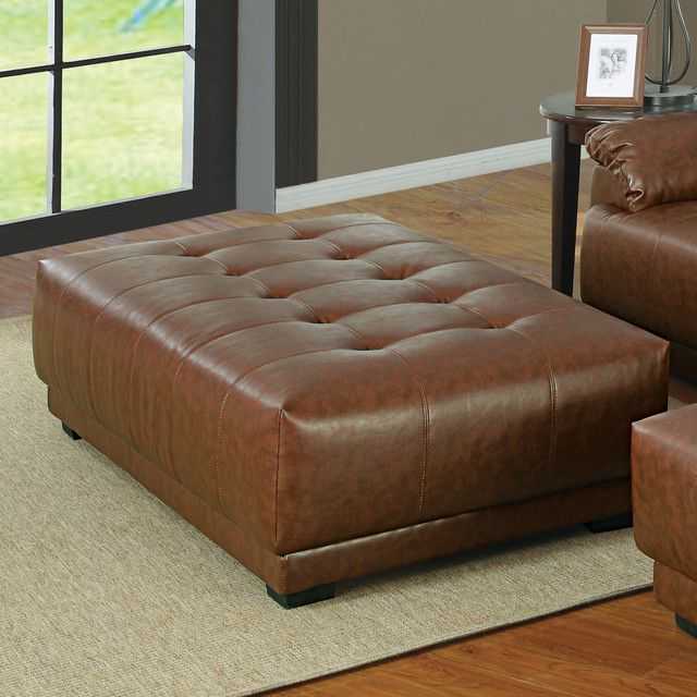 Acme Orian Bonded Leather Match Ottoman, Brown – Contemporary Inside Brown Leather Tan Canvas Pouf Ottomans (Gallery 13 of 20)