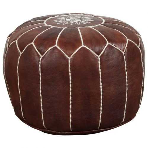 Brown Leather Tan Canvas Pouf Ottomans (Photo 14 of 20)