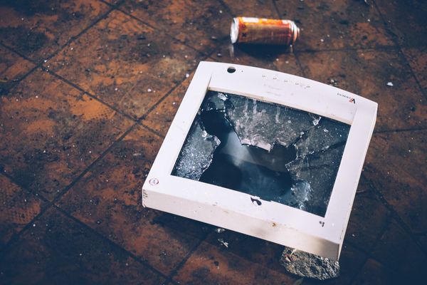 destroyed computer monitor 
