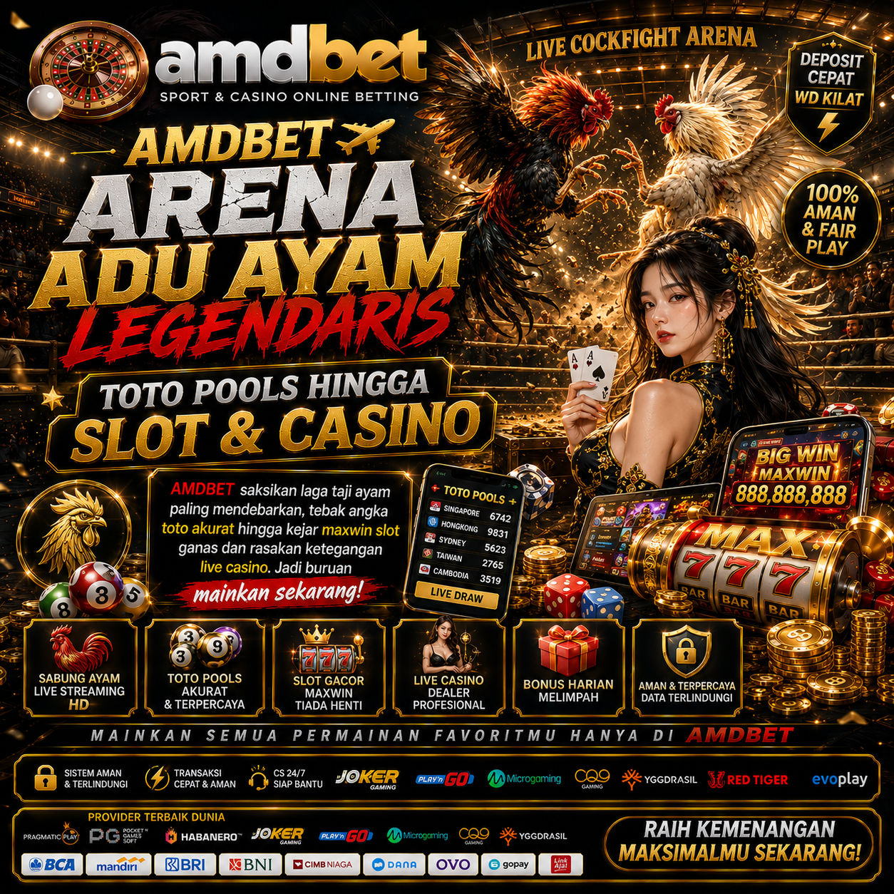 AMDBET ✈️ Arena Adu Ayam Legendaris Toto Pools Hingga Slot & Casino
