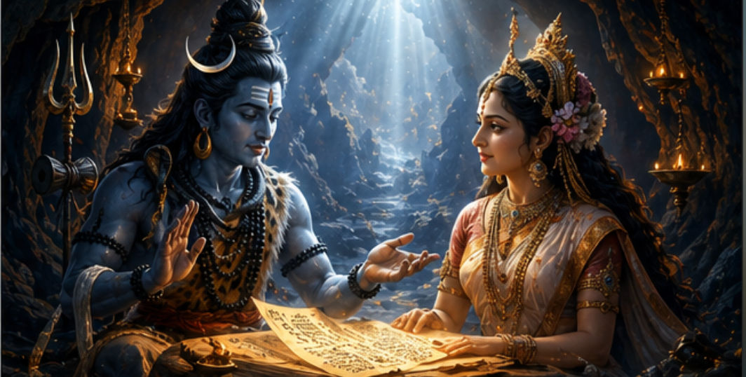 Lord Shiva and Mata Parvati in a divine conversation at Kailash for Shiva NadiVedas
