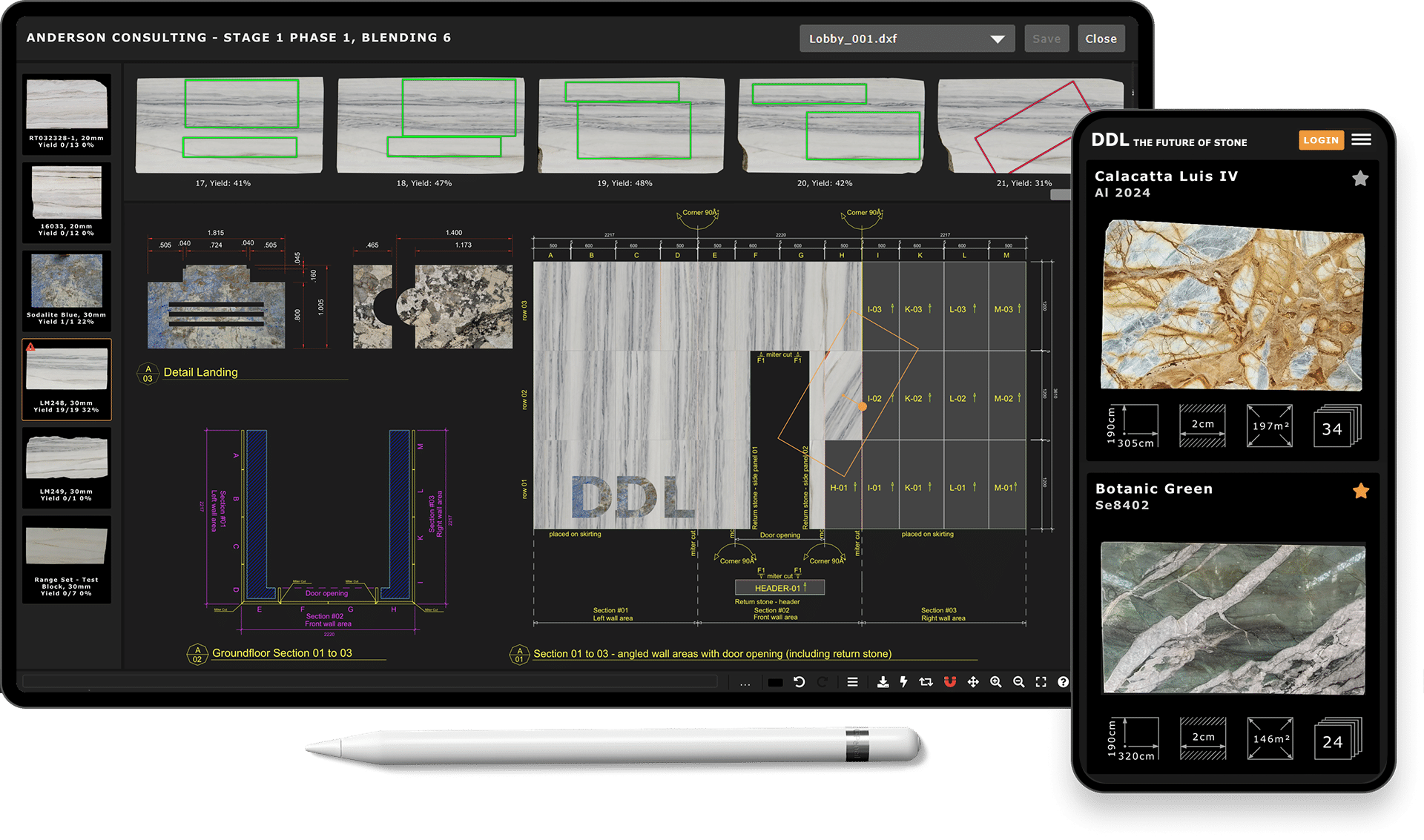 Showcase of the DDL Stone Planning Tool on a tablet and phone