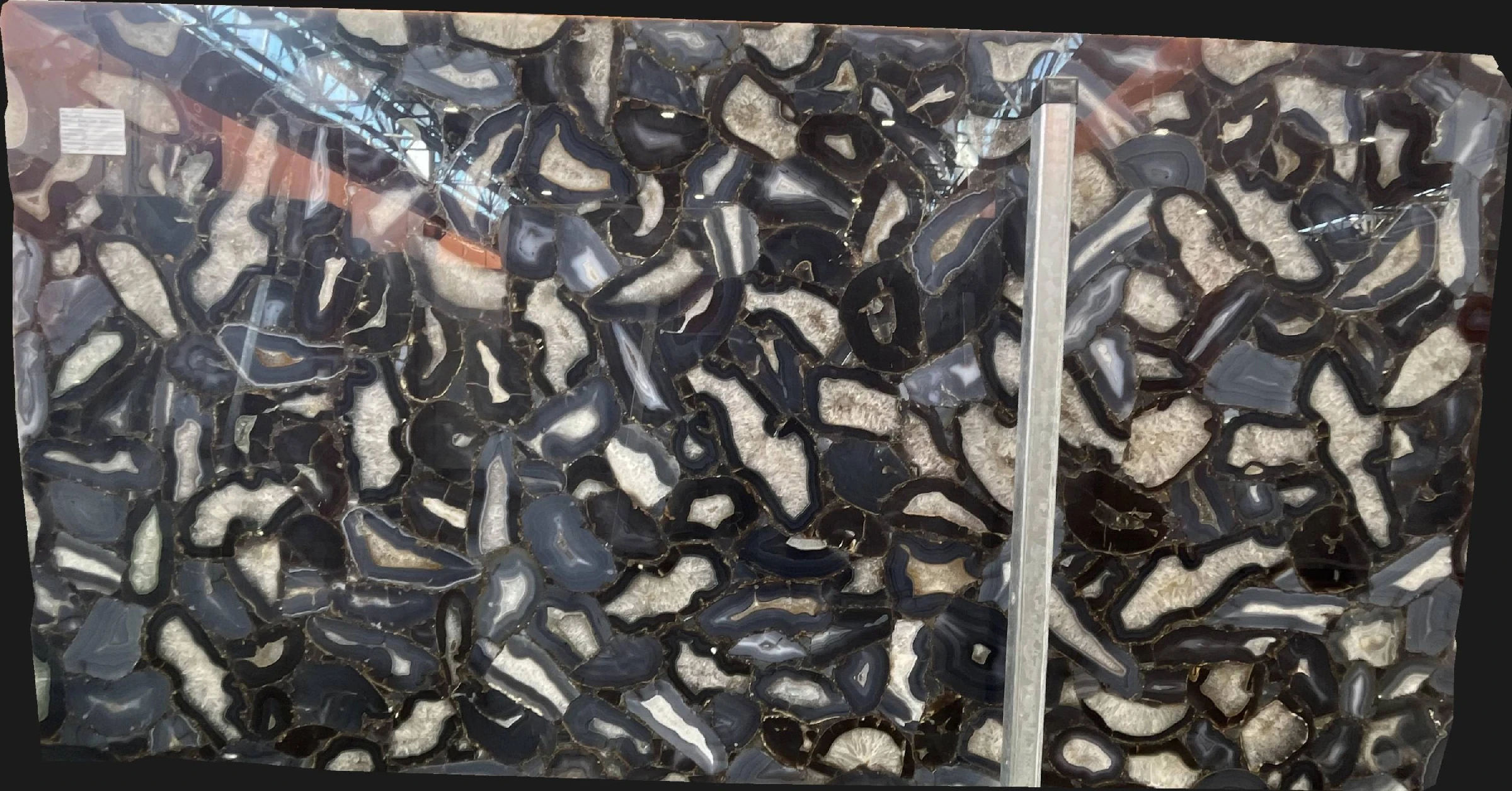 Black White Agata Onyx Slabs Supplier Spotted Black, Blue