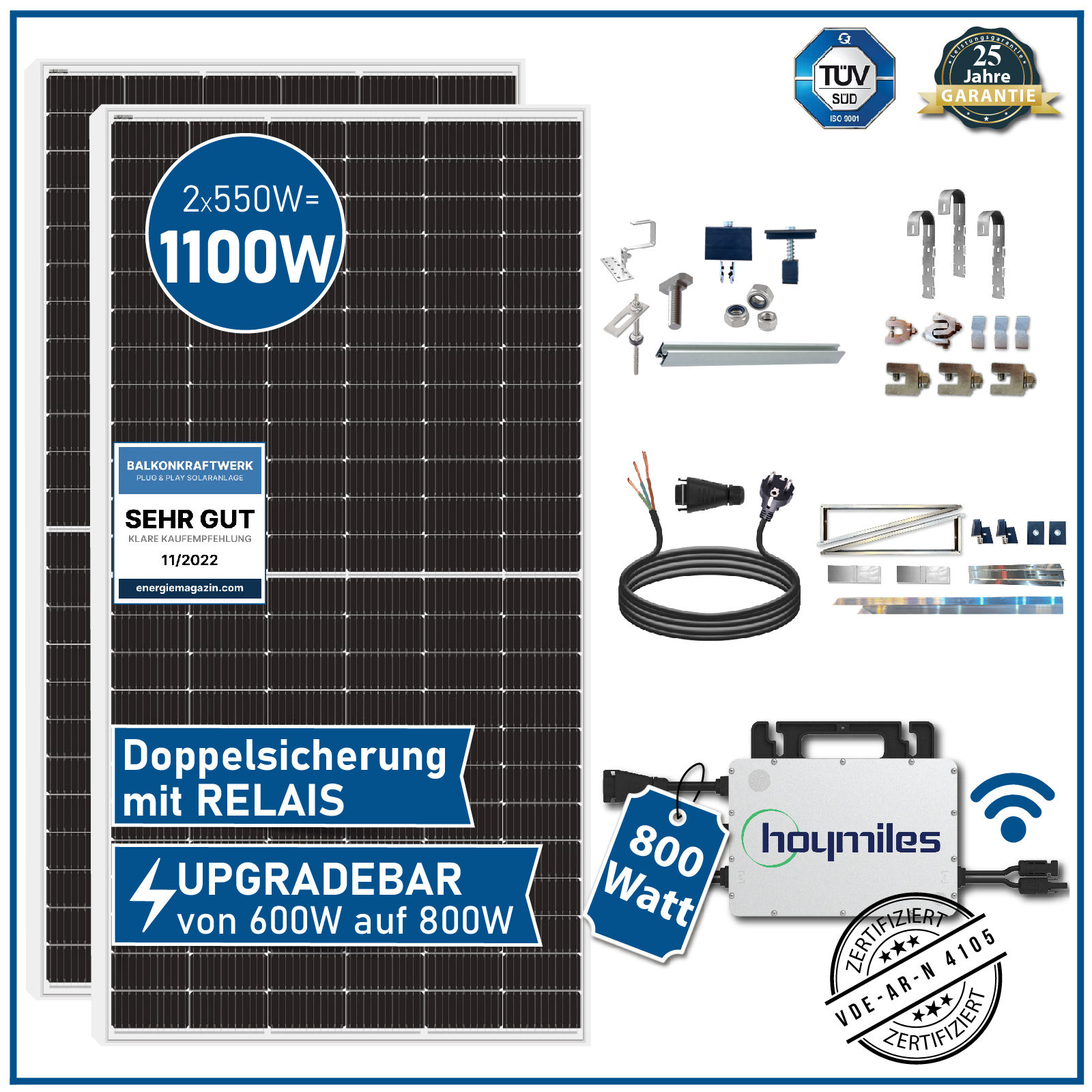 380 Watt Balkonkraftwerk Photovoltaik Solaranlage Steckerfertig WIFI Smart