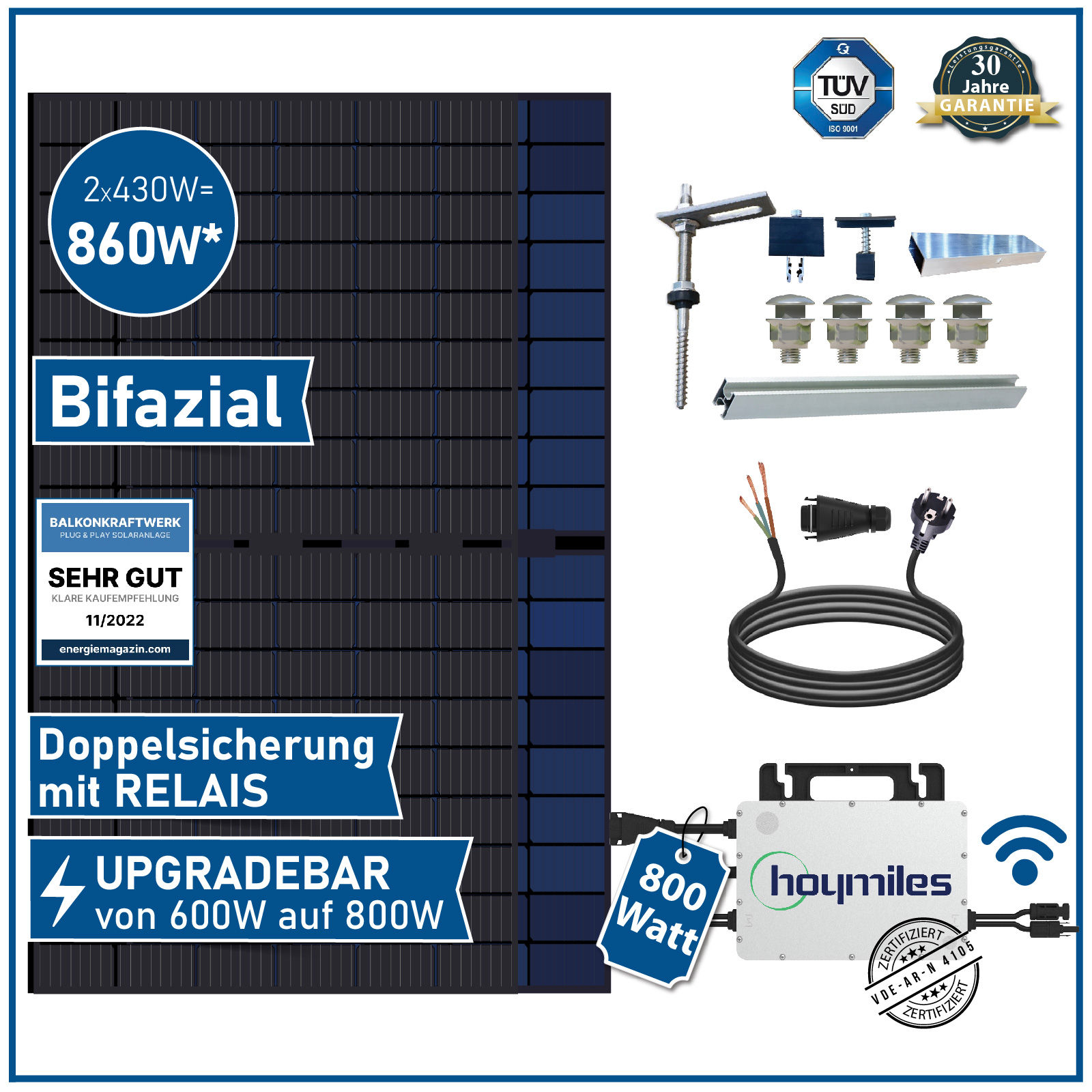 430W Balkonkraftwerk Komplettset inkl. 430W Bifazial Solarmodul