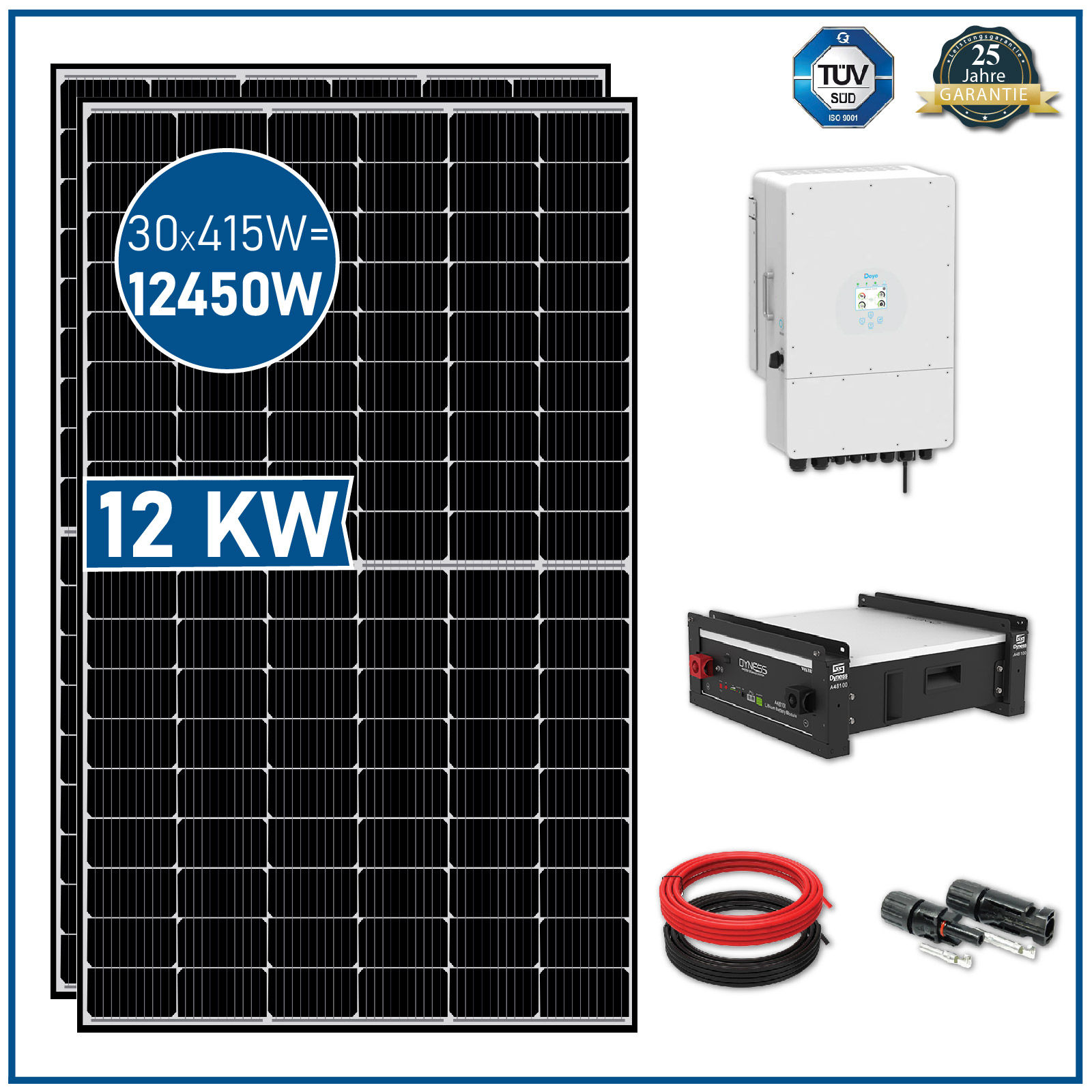 PV Komplett-Set 12,45kWp mit 4,8kWh Dyness Speicher + 12kW Hybrid- Wechselrichter Deye Solar - epp shop