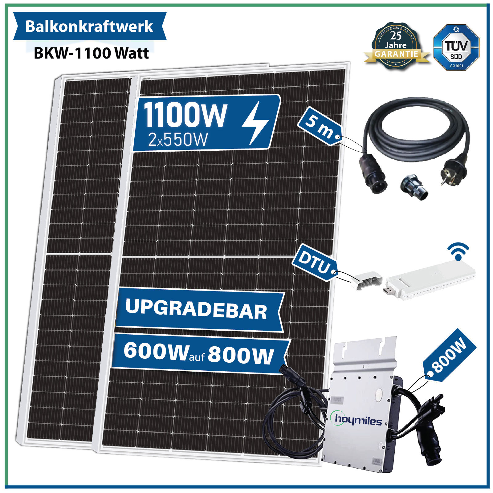 1100 Watt Balkonkraftwerk Photovoltaik Solaranlage Steckerfertig