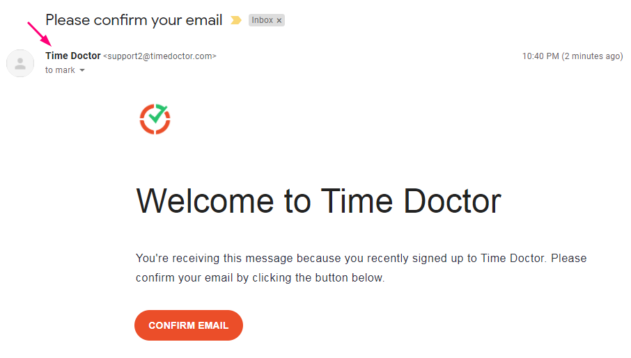 timedoctor.com is using copmany name in emails